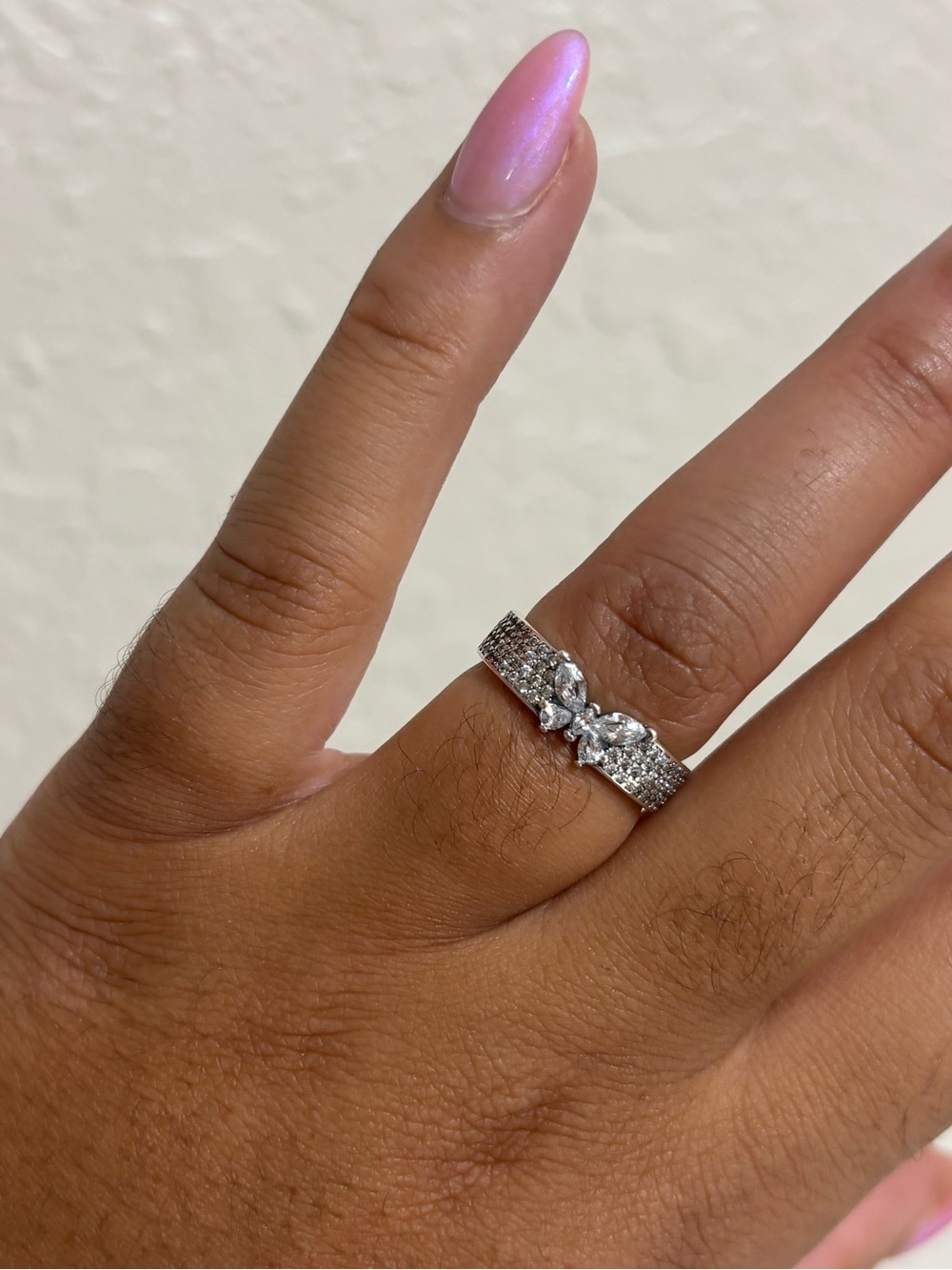 Silver Butterfly Accent Pavé Band Ring - Picture 5 of 5